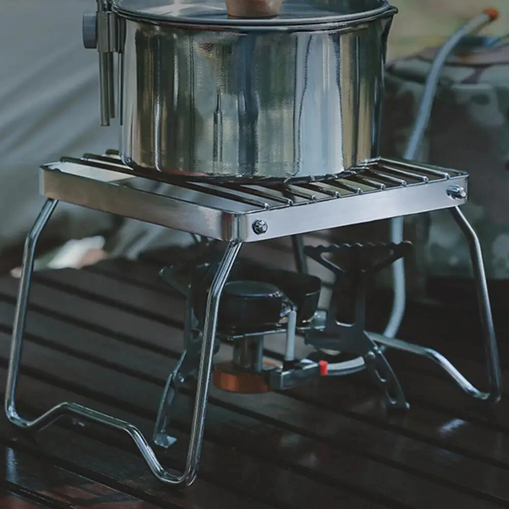(image for) Outdoor Portable Foldable Stove Stand Rack Camping Pot Bracket Holder Gas Stoves Burner Bracket Travel BBQ Barbecue Accessories